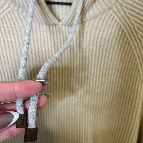 Brunello Cucinelli Ribbed Knitted Drawstring Hoodie Light Beige Mens Size XXXL - Picture 9 of 14